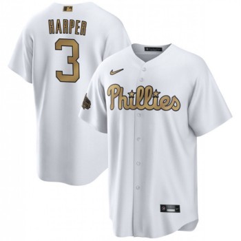 Men's Philadelphia Phillies #3 Bryce Harper 2022 All-Star White Cool Base Stitched Baseball Jersey Men's Philadelphia Phillies #3 Bryce Harper 2022 All-Star White Cool Base Stitched Baseball Jersey