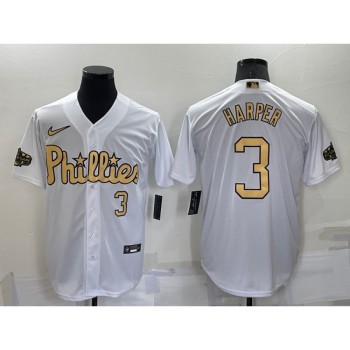 Men's Philadelphia Phillies #3 Bryce Harper 2022 All-Star White Cool Base Stitched Baseball Jersey Men's Philadelphia Phillies #3 Bryce Harper 2022 All-Star White Cool Base Stitched Baseball Jersey