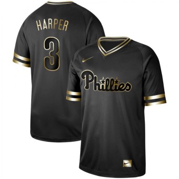 Men's Philadelphia Phillies #3 Bryce Harper Black Gold Stitched MLB Jersey Men's Philadelphia Phillies #3 Bryce Harper Black Gold Stitched MLB Jersey