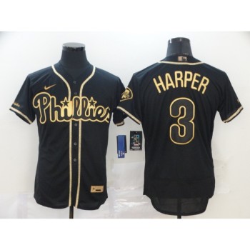 Men's Philadelphia Phillies #3 Bryce Harper Black Golden Stitched MLB Jersey Men's Philadelphia Phillies #3 Bryce Harper Black Golden Stitched MLB Jersey