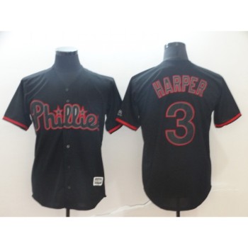 Men's Philadelphia Phillies #3 Bryce Harper Black Shadow Cool Base Stitched MLB Jersey Men's Philadelphia Phillies #3 Bryce Harper Black Shadow Cool Base Stitched MLB Jersey