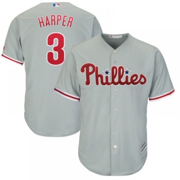 Men's Philadelphia Phillies #3 Bryce Harper Gray Cool Base Stitched MLB Jersey Men's Philadelphia Phillies #3 Bryce Harper Gray Cool Base Stitched MLB Jersey