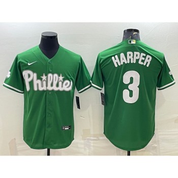 Men's Philadelphia Phillies #3 Bryce Harper Green Cool Base Stitched Baseball Jersey Men's Philadelphia Phillies #3 Bryce Harper Green Cool Base Stitched Baseball Jersey