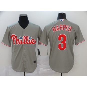 Men's Philadelphia Phillies #3 Bryce Harper Grey Cool Base Stitched MLB Jersey Men's Philadelphia Phillies #3 Bryce Harper Grey Cool Base Stitched MLB Jersey