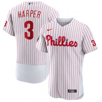 Men's Philadelphia Phillies #3 Bryce Harper White 2022 World Series Flex Base Stitched Baseball Jersey Men's Philadelphia Phillies #3 Bryce Harper White 2022 World Series Flex Base Stitched Baseball Jersey