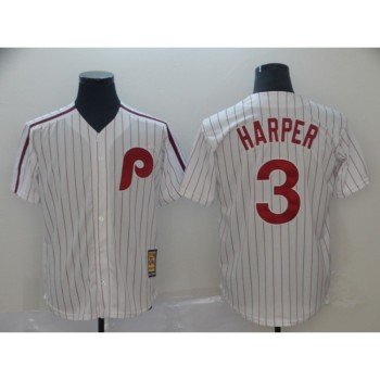 Men's Philadelphia Phillies #3 Bryce Harper White Throwback Stitched MLB Jersey Men's Philadelphia Phillies #3 Bryce Harper White Throwback Stitched MLB Jersey