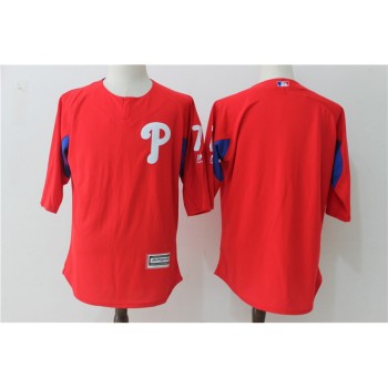 Men's Philadelphia Phillies #7 Maikel Franco Red Authentic Collection On-Field 3/4 Sleeve Sleeve Batting Practice Stitched MLB Jersey Men's Philadelphia Phillies #7 Maikel Franco Red Authentic Collection On-Field 3/4 Sleeve Sleeve Batting Practice Stitched MLB Jersey