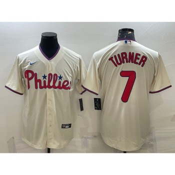 Men's Philadelphia Phillies #7 Trea Turner Cream Cool Base Stitched Baseball Jersey Men's Philadelphia Phillies #7 Trea Turner Cream Cool Base Stitched Baseball Jersey