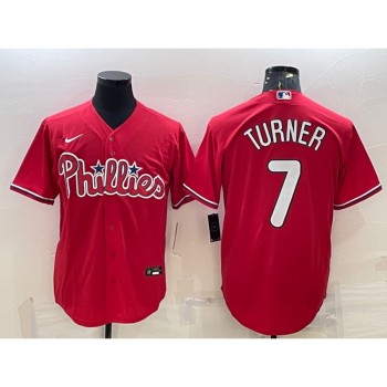 Men's Philadelphia Phillies #7 Trea Turner Red Cool Base Stitched Baseball Jersey Men's Philadelphia Phillies #7 Trea Turner Red Cool Base Stitched Baseball Jersey