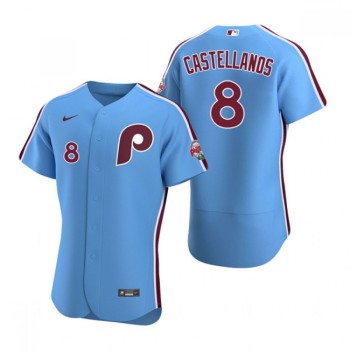 Men's Philadelphia Phillies #8 Nick Castellanos Blue Flex Base Stitched Baseball Jersey Men's Philadelphia Phillies #8 Nick Castellanos Blue Flex Base Stitched Baseball Jersey