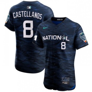 Men's Philadelphia Phillies #8 Nick Castellanos Royal 2023 All-star Flex Base Stitched Baseball Jersey Men's Philadelphia Phillies #8 Nick Castellanos Royal 2023 All-star Flex Base Stitched Baseball Jersey