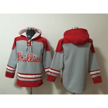 Men's Philadelphia Phillies Blank Grey/Red Ageless Must-Have Lace-Up Pullover Hoodie Men's Philadelphia Phillies Blank Grey/Red Ageless Must-Have Lace-Up Pullover Hoodie