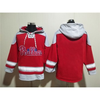 Men's Philadelphia Phillies Blank Red Ageless Must-Have Lace-Up Pullover Hoodie Men's Philadelphia Phillies Blank Red Ageless Must-Have Lace-Up Pullover Hoodie