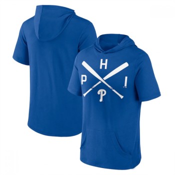 Men's Philadelphia Phillies Blue Short Sleeve Pullover Hoodie Men's Philadelphia Phillies Blue Short Sleeve Pullover Hoodie