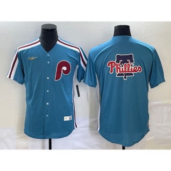 Men's Philadelphia Phillies Blue Team Big Logo Cool Base Stitched Jersey Men's Philadelphia Phillies Blue Team Big Logo Cool Base Stitched Jersey