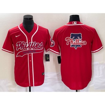Men's Philadelphia Phillies Red Team Big Logo Cool Base Stitched Baseball Jersey Men's Philadelphia Phillies Red Team Big Logo Cool Base Stitched Baseball Jersey