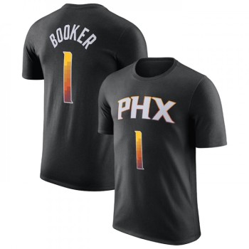 Men's Phoenix Suns #1 Devin Booker Black 2022/23 Statement Edition Name & Number T-Shirt Men's Phoenix Suns #1 Devin Booker Black 2022/23 Statement Edition Name & Number T-Shirt