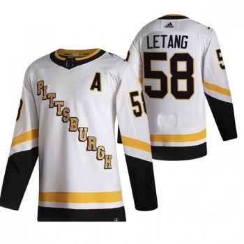 Men's Pittsburgh Penguins #58 Kris Letang 2021 Reverse Retro White Stitched NHL Jersey Men's Pittsburgh Penguins #58 Kris Letang 2021 Reverse Retro White Stitched NHL Jersey