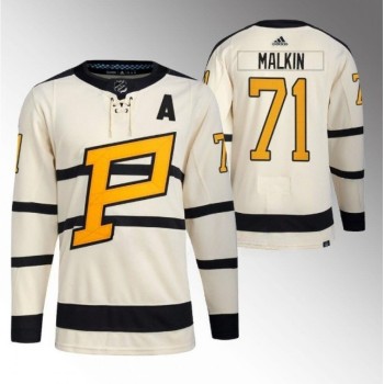 Men's Pittsburgh Penguins #71 Evgeni Malkin Cream 2023 Winter Classic Stitched Jersey