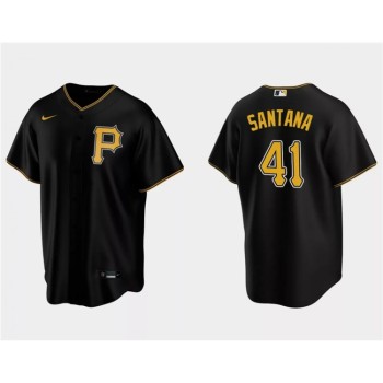 Men's Pittsburgh Pirates #41 Carlos Santana Black Cool Base Stitched Baseball Jersey Men's Pittsburgh Pirates #41 Carlos Santana Black Cool Base Stitched Baseball Jersey