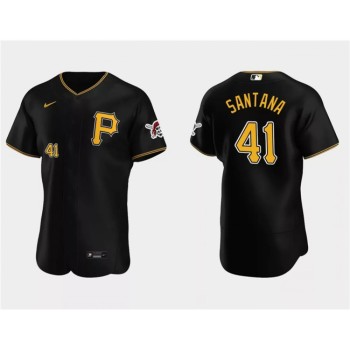 Men's Pittsburgh Pirates #41 Carlos Santana Black Flex Base Stitched Baseball Jersey Men's Pittsburgh Pirates #41 Carlos Santana Black Flex Base Stitched Baseball Jersey