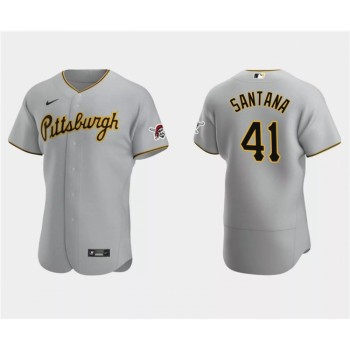 Men's Pittsburgh Pirates #41 Carlos Santana Grey Flex Base Stitched Baseball Jersey Men's Pittsburgh Pirates #41 Carlos Santana Grey Flex Base Stitched Baseball Jersey