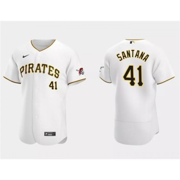 Men's Pittsburgh Pirates #41 Carlos Santana White Flex Base Stitched Baseball Jersey Men's Pittsburgh Pirates #41 Carlos Santana White Flex Base Stitched Baseball Jersey