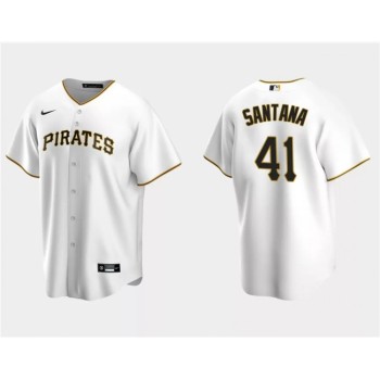 Men's Pittsburgh Pirates #41 Carlos Santana White Cool Base Stitched Baseball Jersey Men's Pittsburgh Pirates #41 Carlos Santana White Cool Base Stitched Baseball Jersey
