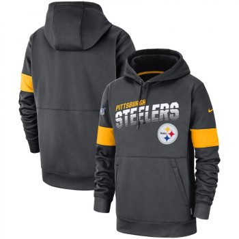 Men's Pittsburgh Steelers 2019 Anthracite 100th Season Sideline Team Logo Performance Pullover Hoodie Men's Pittsburgh Steelers 2019 Anthracite 100th Season Sideline Team Logo Performance Pullover Hoodie