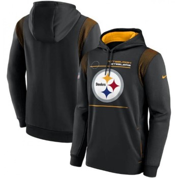 Men's Pittsburgh Steelers 2021 Black Sideline Logo Performance Pullover Hoodie Men's Pittsburgh Steelers 2021 Black Sideline Logo Performance Pullover Hoodie