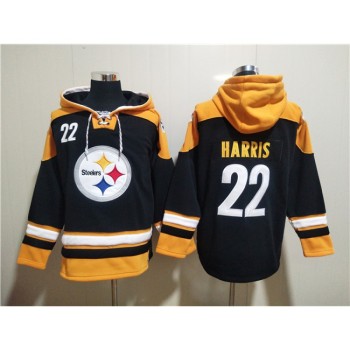 Men's Pittsburgh Steelers #22 Najee Harris Black Ageless Must-Have Lace-Up Pullover Hoodie Men's Pittsburgh Steelers #22 Najee Harris Black Ageless Must-Have Lace-Up Pullover Hoodie