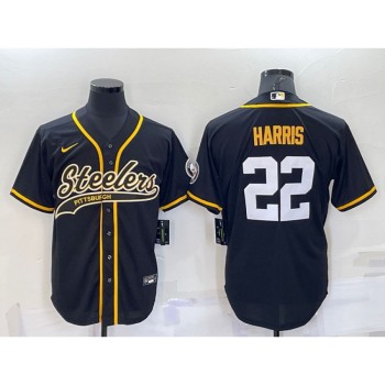 Men's Pittsburgh Steelers #22 Najee Harris Black With Patch Cool Base Stitched Baseball Jersey Men's Pittsburgh Steelers #22 Najee Harris Black With Patch Cool Base Stitched Baseball Jersey