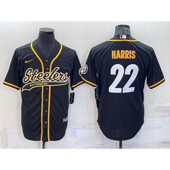 Men's Pittsburgh Steelers #22 Najee Harris Black With Patch Cool Base Stitched Baseball Jersey Men's Pittsburgh Steelers #22 Najee Harris Black With Patch Cool Base Stitched Baseball Jersey