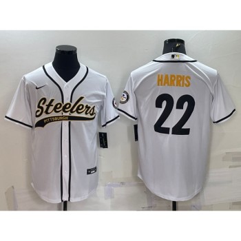 Men's Pittsburgh Steelers #22 Najee Harris White With Patch Cool Base Stitched Baseball Jersey Men's Pittsburgh Steelers #22 Najee Harris White With Patch Cool Base Stitched Baseball Jersey