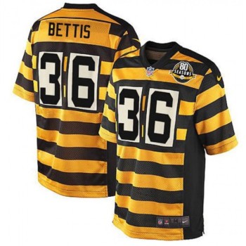 Men's Pittsburgh Steelers #36 Jerome Bettis Yellow/Black Alternate 80TH Anniversary Throwback Stitched Jersey Men's Pittsburgh Steelers #36 Jerome Bettis Yellow/Black Alternate 80TH Anniversary Throwback Stitched Jersey