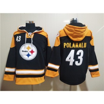 Men's Pittsburgh Steelers #43 Troy Polamalu Black Ageless Must-Have Lace-Up Pullover Hoodie Men's Pittsburgh Steelers #43 Troy Polamalu Black Ageless Must-Have Lace-Up Pullover Hoodie