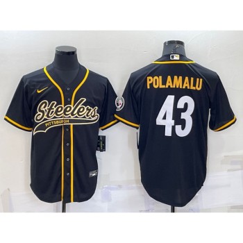 Men's Pittsburgh Steelers #43 Troy Polamalu Black With Patch Cool Base Stitched Baseball Jersey Men's Pittsburgh Steelers #43 Troy Polamalu Black With Patch Cool Base Stitched Baseball Jersey