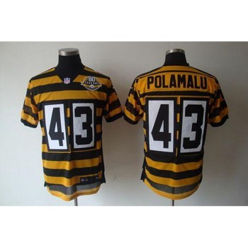 Men's Pittsburgh Steelers #43 Troy Polamalu Yellow/Black 80TH Anniversary Throwback Stitched NFL Jersey Men's Pittsburgh Steelers #43 Troy Polamalu Yellow/Black 80TH Anniversary Throwback Stitched NFL Jersey