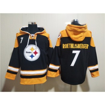 Men's Pittsburgh Steelers #7 Ben Roethlisberger Black Ageless Must-Have Lace-Up Pullover Hoodie Men's Pittsburgh Steelers #7 Ben Roethlisberger Black Ageless Must-Have Lace-Up Pullover Hoodie