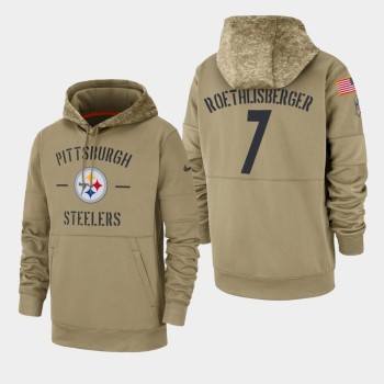Men's Pittsburgh Steelers #7 Ben Roethlisberger Tan 2019 Salute to Service Sideline Therma Pullover Hoodie Men's Pittsburgh Steelers #7 Ben Roethlisberger Tan 2019 Salute to Service Sideline Therma Pullover Hoodie