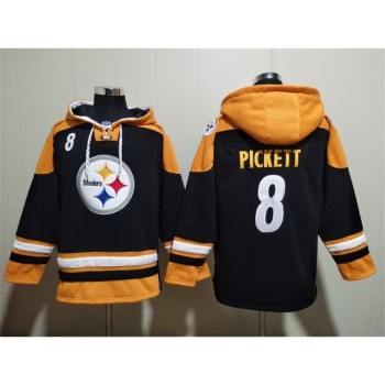 Men's Pittsburgh Steelers #8 Kenny Pickett Black Ageless Must-Have Lace-Up Pullover Hoodie Men's Pittsburgh Steelers #8 Kenny Pickett Black Ageless Must-Have Lace-Up Pullover Hoodie