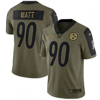 Men's Pittsburgh Steelers #90 T.J. Watt 2021 Olive Salute To Service Limited Stitched Jersey Men's Pittsburgh Steelers #90 T.J. Watt 2021 Olive Salute To Service Limited Stitched Jersey