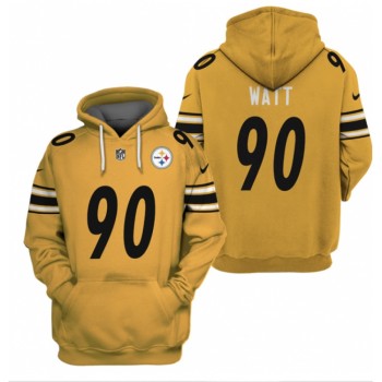 Men's Pittsburgh Steelers #90 T.J. Watt 2021 Yellow Pullover Hoodie Men's Pittsburgh Steelers #90 T.J. Watt 2021 Yellow Pullover Hoodie