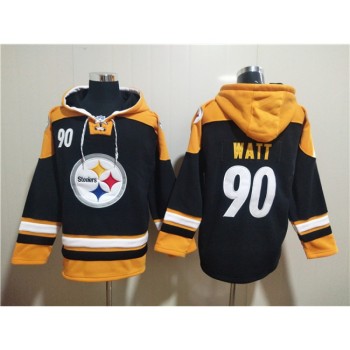 Men's Pittsburgh Steelers #90 T.J. Watt Black Ageless Must-Have Lace-Up Pullover Hoodie Men's Pittsburgh Steelers #90 T.J. Watt Black Ageless Must-Have Lace-Up Pullover Hoodie