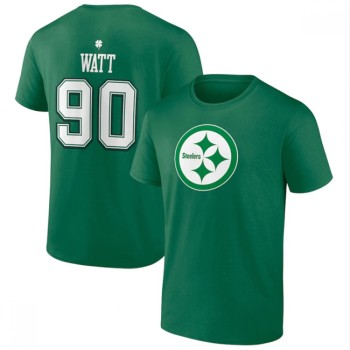 Men's Pittsburgh Steelers #90 T.J. Watt Green St. Patrick's Day Icon Player T-Shirt Men's Pittsburgh Steelers #90 T.J. Watt Green St. Patrick's Day Icon Player T-Shirt