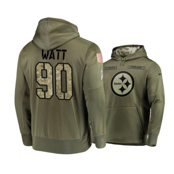 Men's Pittsburgh Steelers #90 T. J. Watt 2019 Olive Salute to Service Sideline Therma Performance Pullover Hoodie Men's Pittsburgh Steelers #90 T. J. Watt 2019 Olive Salute to Service Sideline Therma Performance Pullover Hoodie