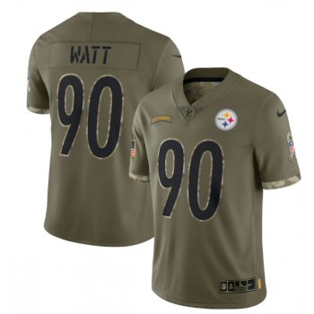 Men's Pittsburgh Steelers #90 T. J. Watt Olive 2022 Salute To Service Limited Stitched Jersey Men's Pittsburgh Steelers #90 T. J. Watt Olive 2022 Salute To Service Limited Stitched Jersey