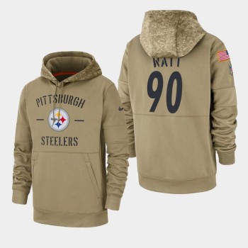 Men's Pittsburgh Steelers #90 T. J. Watt Tan 2019 Salute to Service Sideline Therma Pullover Hoodie Men's Pittsburgh Steelers #90 T. J. Watt Tan 2019 Salute to Service Sideline Therma Pullover Hoodie