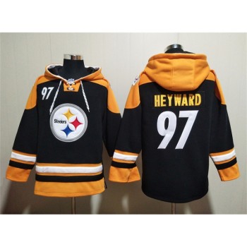Men's Pittsburgh Steelers #97 Cameron Heyward Black Ageless Must-Have Lace-Up Pullover Hoodie Men's Pittsburgh Steelers #97 Cameron Heyward Black Ageless Must-Have Lace-Up Pullover Hoodie