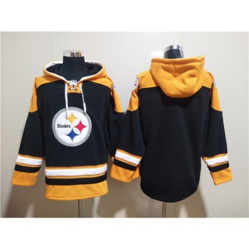 Men's Pittsburgh Steelers Bank Black Ageless Must-Have Lace-Up Pullover Hoodie Men's Pittsburgh Steelers Bank Black Ageless Must-Have Lace-Up Pullover Hoodie